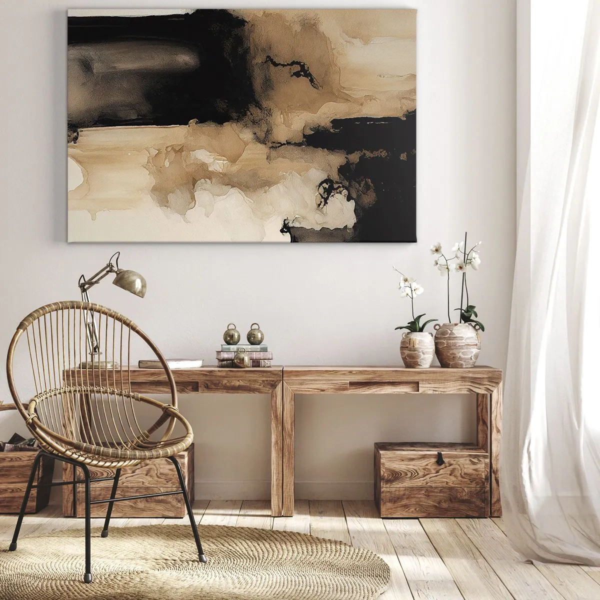 Impression sur toile - Image sur toile - Composition abstraite dans les tons de marron et de noir - 100x70cm - Une abstraction intrigante - Décoration murale moderne pour le salon et la chambre ARTTOR