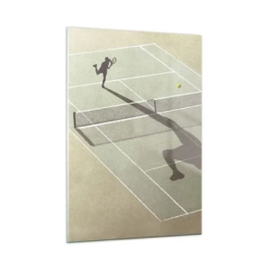 Impression sur verre - Image sur verre - La silhouette d'un joueur de tennis et son ombre sur le court pendant un service - 50x70cm - Dépassement de soi - Décoration murale moderne pour le salon et la chambre ARTTOR