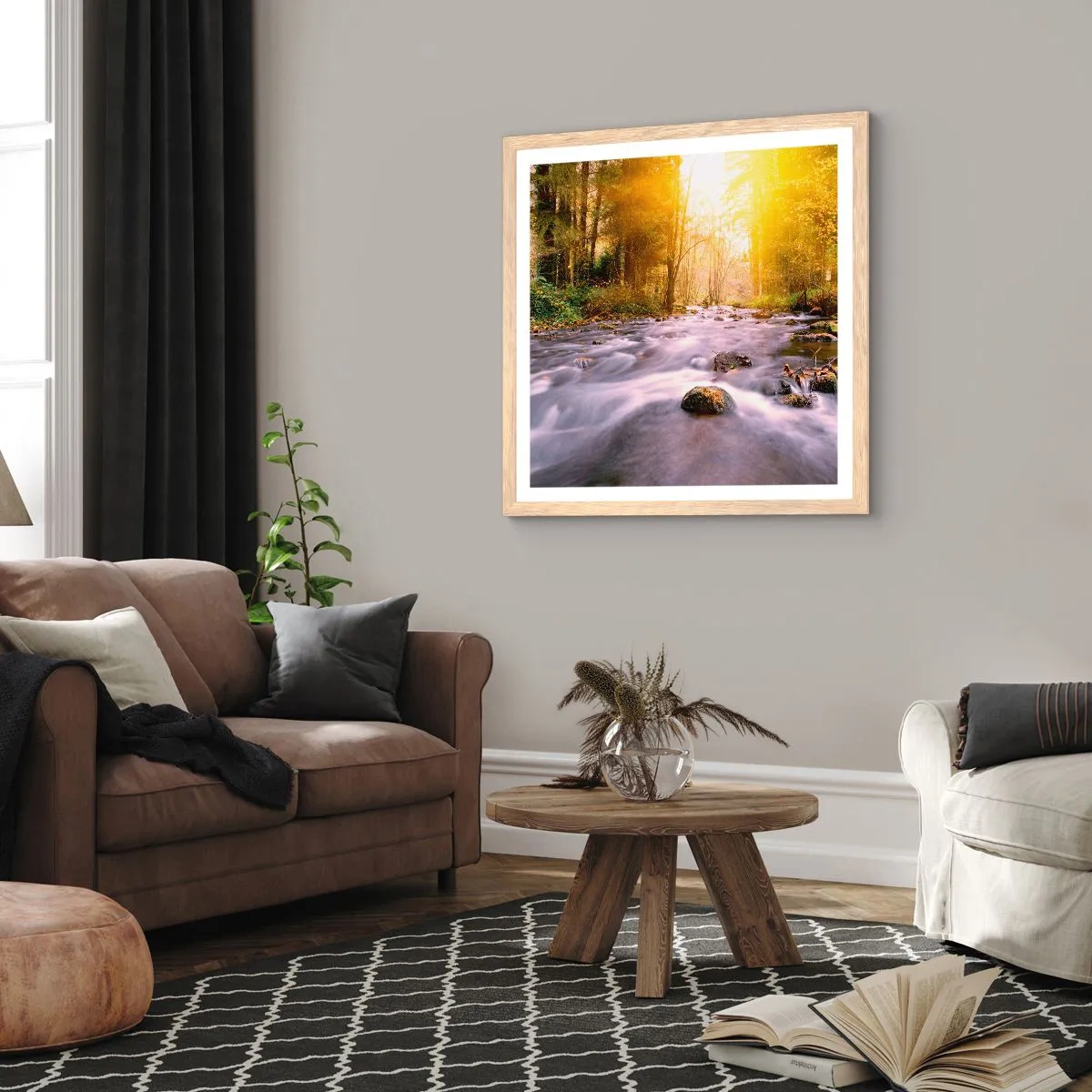 Affiche dans un chêne clair - Poster - Malachite dans un cadre argent et or - 60x60 cm