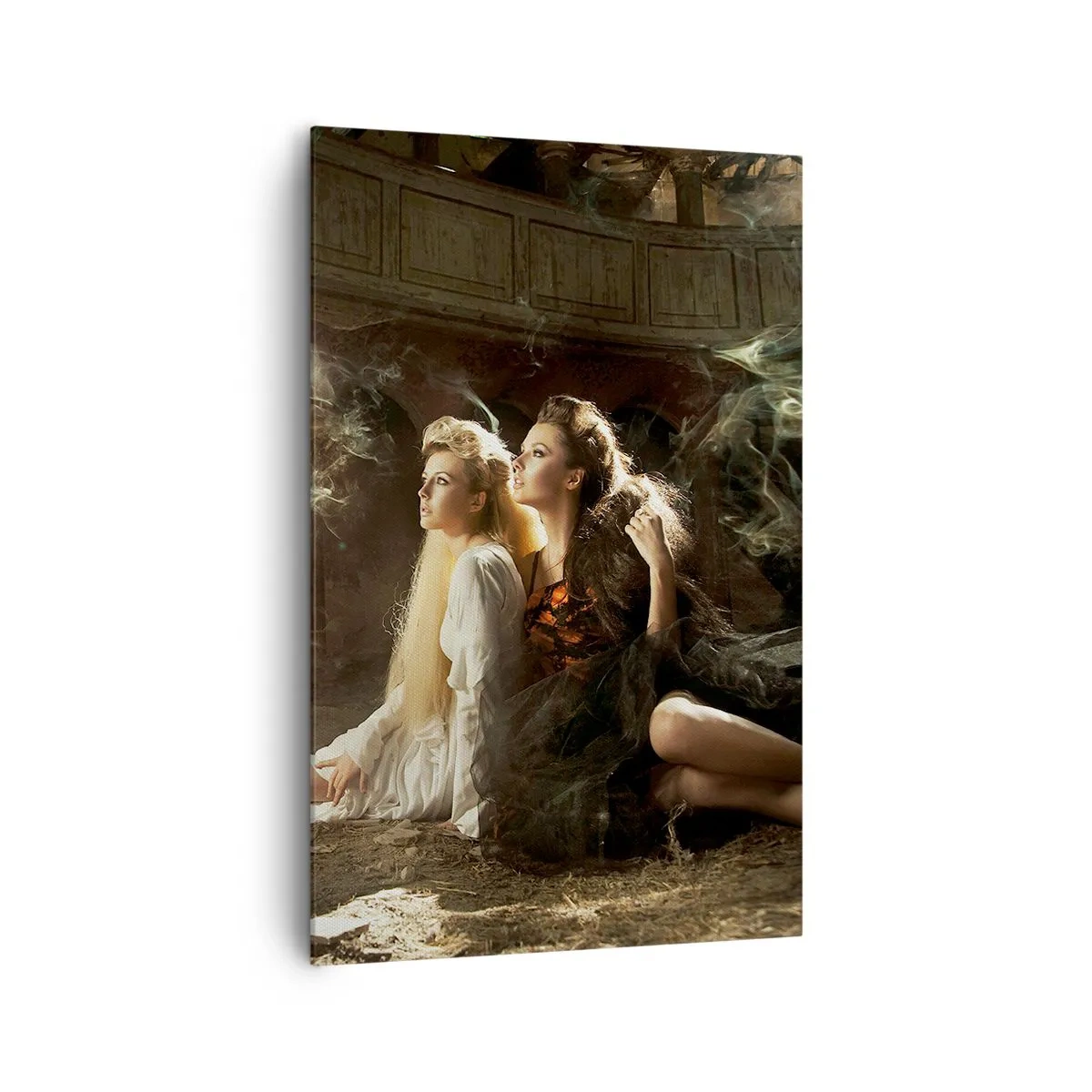 Impression sur toile - Image sur toile - Deux femmes dans un décor magique avec des effets de lumière éthérés. - 80x120cm - Et il y a eu la poésie - Décoration murale moderne pour le salon et la chambre ARTTOR