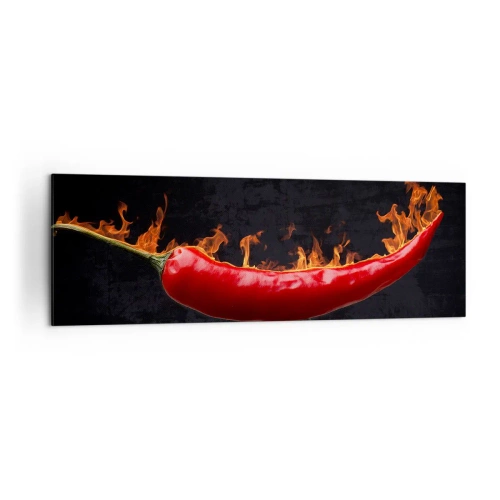 Impression sur toile - Image sur toile - Poivron rouge flamboyant sur une fourchette - 160x50cm - Un apéritif enflammé - Décoration murale moderne pour le salon et la chambre ARTTOR