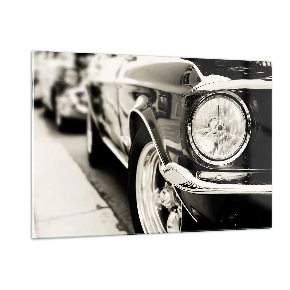 Impression sur verre - Image sur verre - Gros plan de l'avant d'une voiture classique en sépia - 120x80cm - Brillance permanente - Décoration murale moderne pour le salon et la chambre ARTTOR