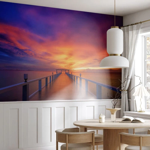 Papier Peint Photo Premium Sand - Sans fin - Paysage, Jetée, Coucher de soleil - 450x315 cm
