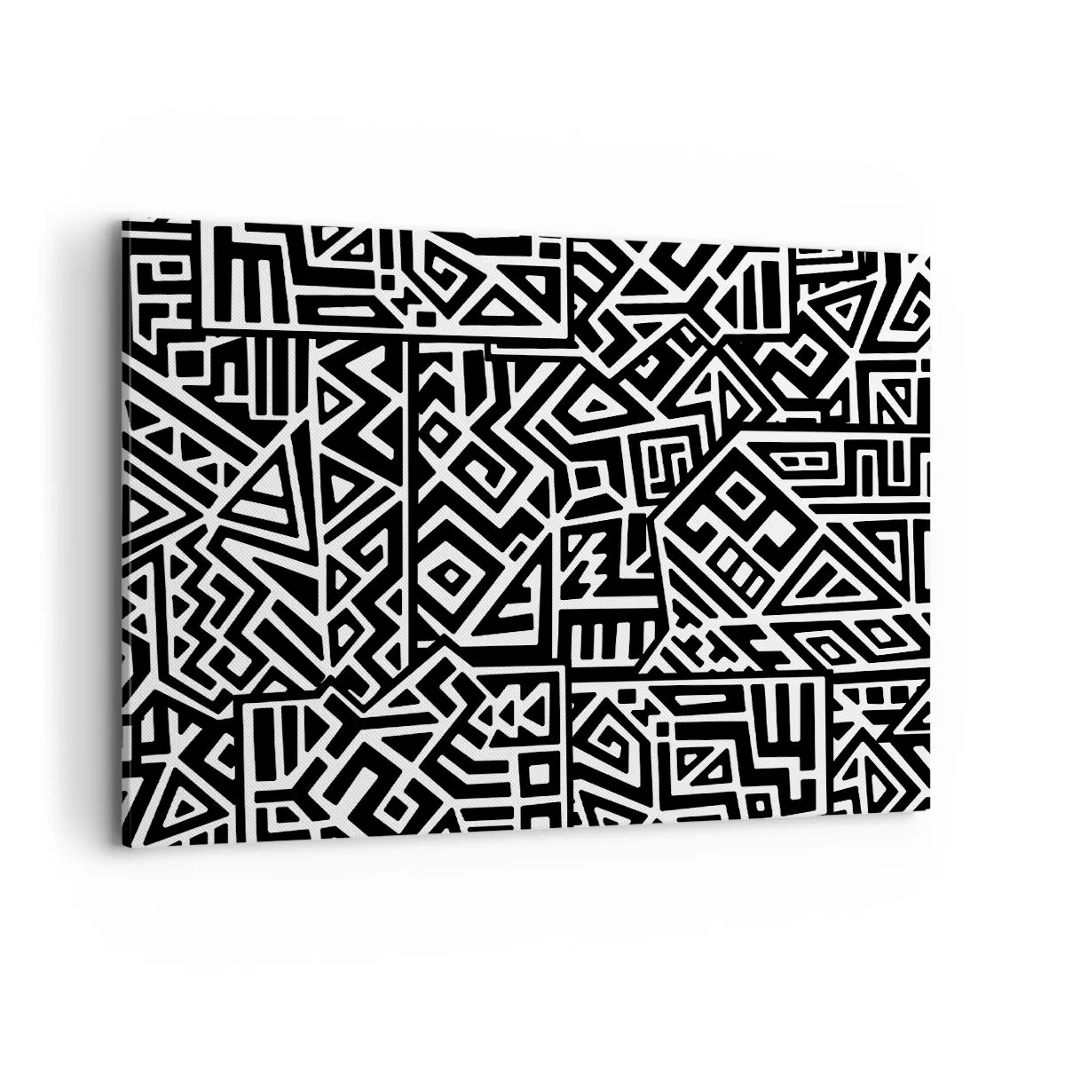 Impression sur toile - Image sur toile - Motifs géométriques noirs et blancs inspirés de la culture précolombienne - 100x70cm - Composition précolombienne - Décoration murale moderne pour le salon et la chambre ARTTOR