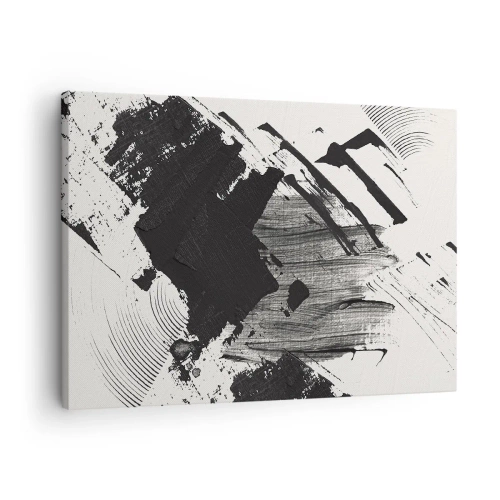 Impression sur toile - Image sur toile - Traits abstraits de noir sur fond blanc - 70x50cm - Abstraction – expression du noir - Décoration murale moderne pour le salon et la chambre ARTTOR
