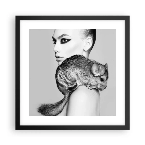 Affiche dans un cadre noir - Poster - Dame au chinchilla - 40x40 cm