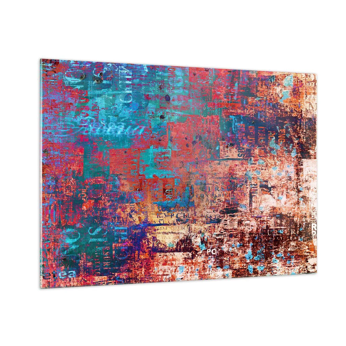 Impression sur verre - Image sur verre - Composition abstraite dans les tons de bleu et de rouge - 100x70cm - Mémoire et oubli - Décoration murale moderne pour le salon et la chambre ARTTOR