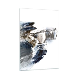 Impression sur verre - Image sur verre - Un homme avec des jumelles dans une composition aquarelle dynamique - 50x70cm - Dix sur l'échelle de Beaufort ! - Décoration murale moderne pour le salon et la chambre ARTTOR