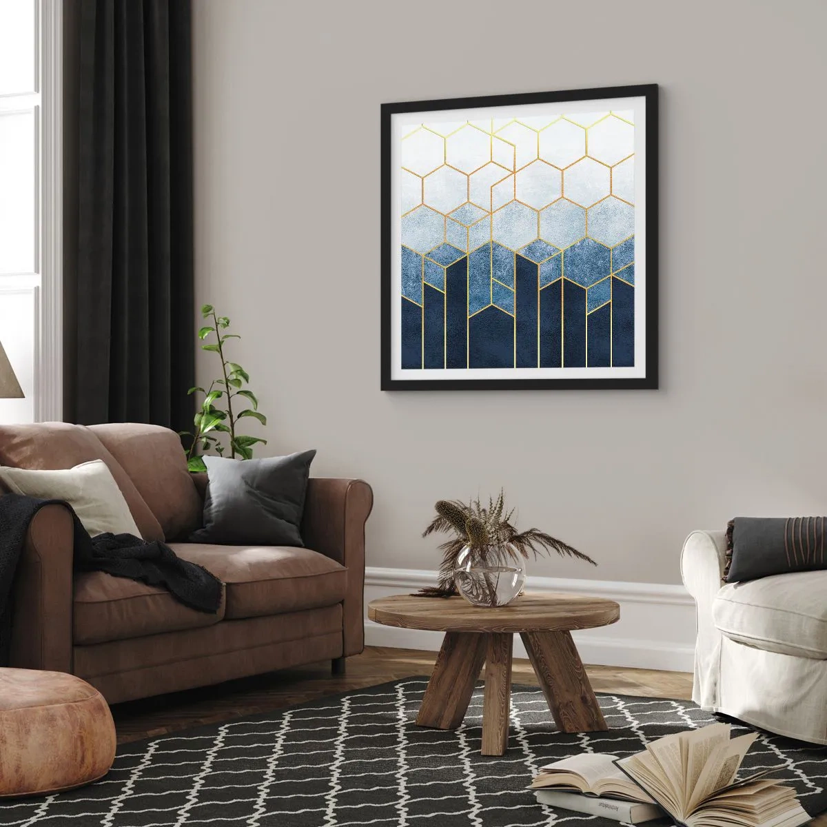 Affiche dans un cadre noir - Poster - Composition en rythme syncopé - 60x60 cm