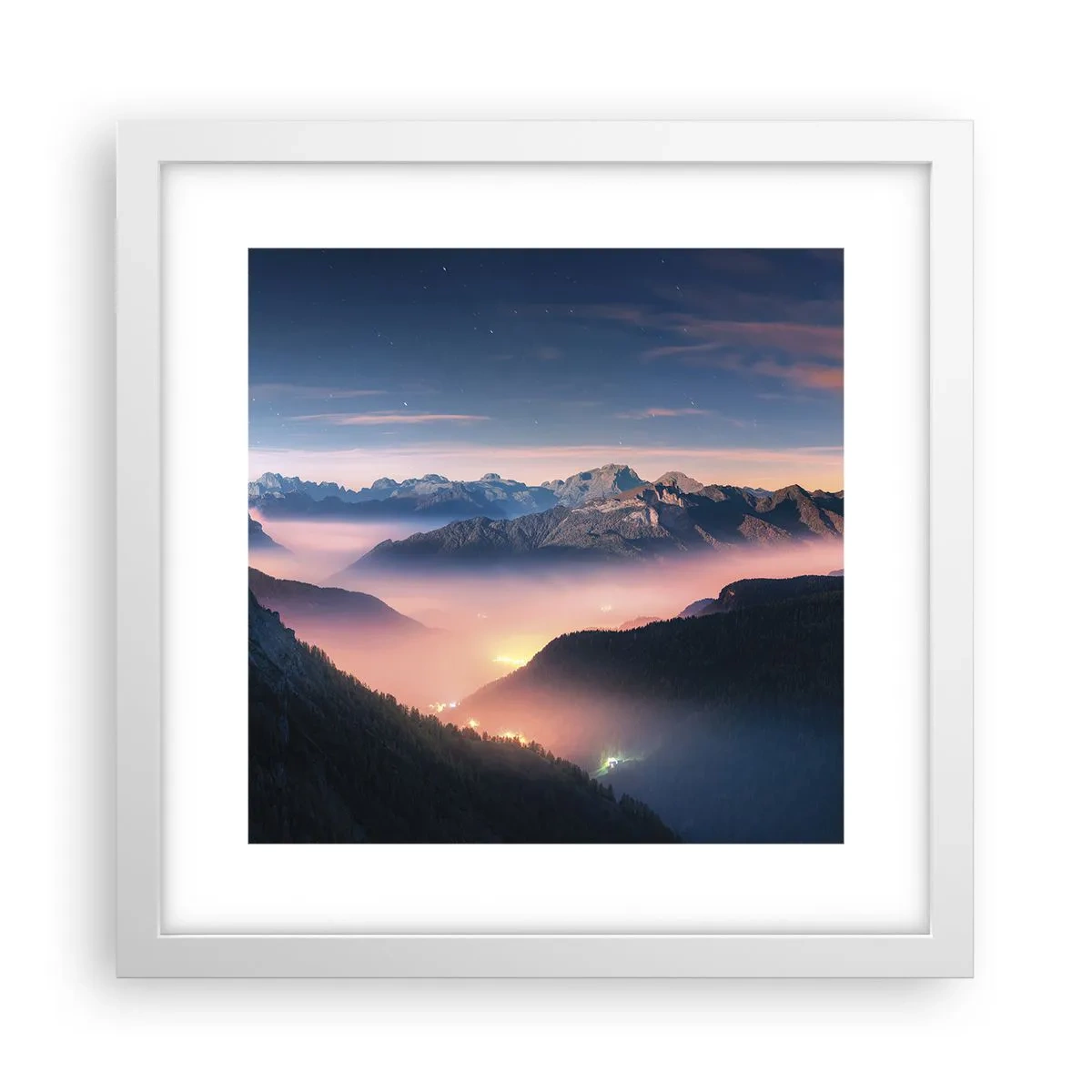 Affiche dans un cadre blanc - Poster - Lumière dans les vallées - 30x30 cm