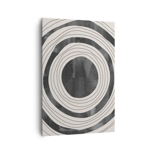 Impression sur toile - Image sur toile - Cercles concentriques noirs et blancs sur fond clair - 70x100cm - Droit au but - Décoration murale moderne pour le salon et la chambre ARTTOR