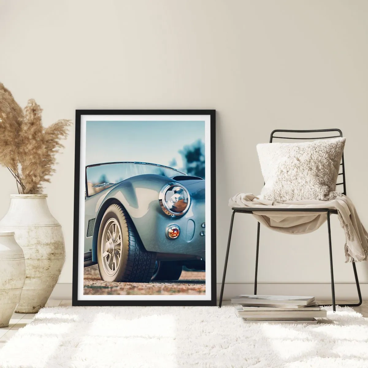 Affiche dans un cadre noir - Poster - Une voiture rétro classique sur un fond flou - 50x70cm - Ce qui compte c'est le style - Décoration murale moderne pour le salon et la chambre ARTTOR