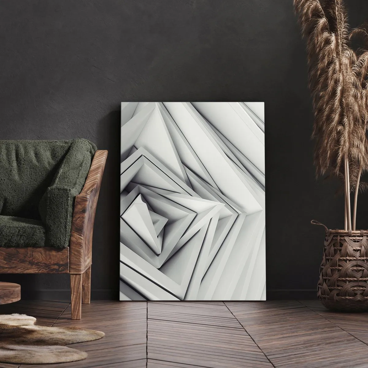 Impression sur toile - Image sur toile - Une composition abstraite de formes géométriques dans des tons de gris. - 80x120cm - Bourgeon d’angles vifs - Décoration murale moderne pour le salon et la chambre ARTTOR
