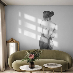 Papier Peint Photo Premium Canvas - La silhouette d'une femme capturée dans une aquarelle subtile - 100x70cm - Auprès d'elle, le monde disparaît - Décoration murale moderne pour le salon et la chambre ARTTOR