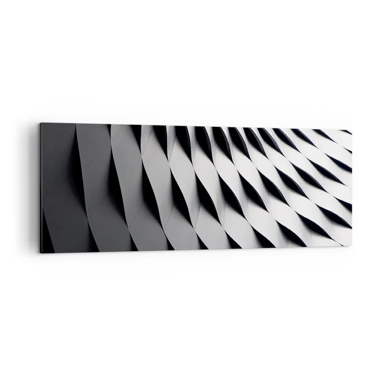 Impression sur toile - Image sur toile - Motif géométrique abstrait dans des tons de noir et blanc - 140x50cm - A la surface des vagues - Décoration murale moderne pour le salon et la chambre ARTTOR