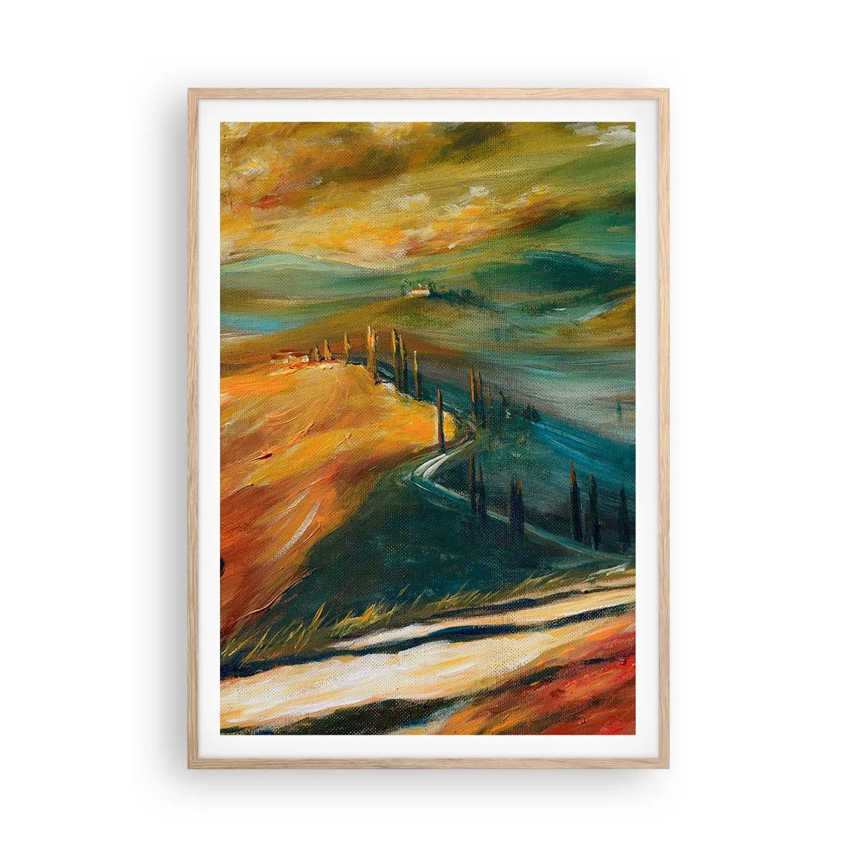 Affiche dans un chêne clair - Poster - paysage toscan - 70x100 cm