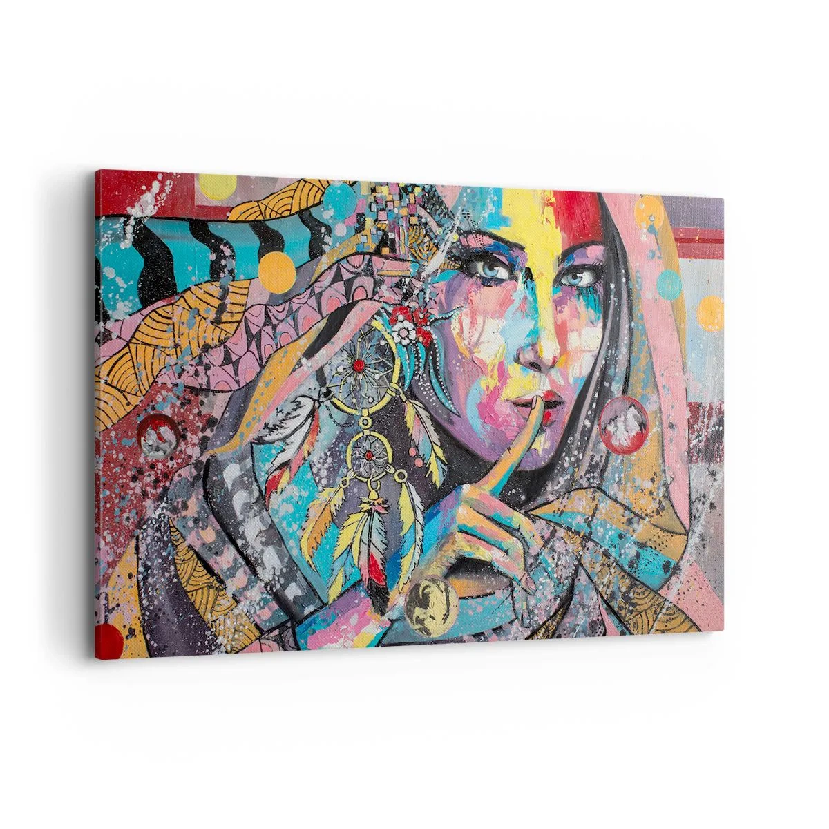 Impression sur toile - Image sur toile - Visage féminin coloré dans un style artistique - 120x80cm - Taisez-vous jusqu'à ce que vous compreniez - Décoration murale moderne pour le salon et la chambre ARTTOR