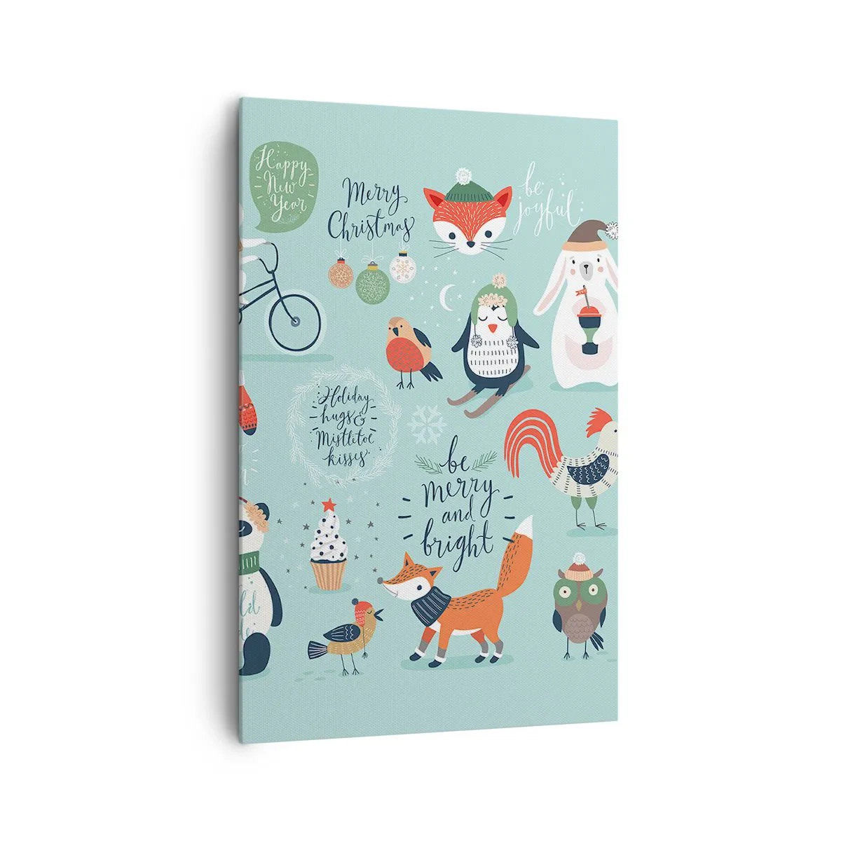 Impression sur toile - Image sur toile - Illustration de Noël d'animaux dans une ambiance hivernale - 80x120cm - Que ce soit toujours Noël ! - Décoration murale moderne pour le salon et la chambre ARTTOR