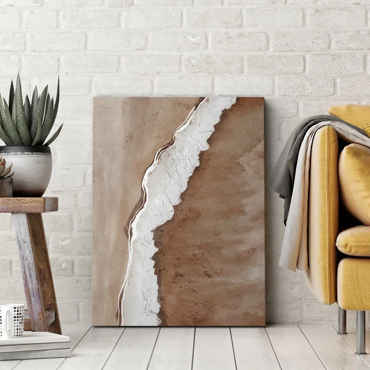 Impression sur toile - Image sur toile - Texture de sable avec des accents blancs - 70x100cm - Dans des couleurs de la terre - Décoration murale moderne pour le salon et la chambre ARTTOR