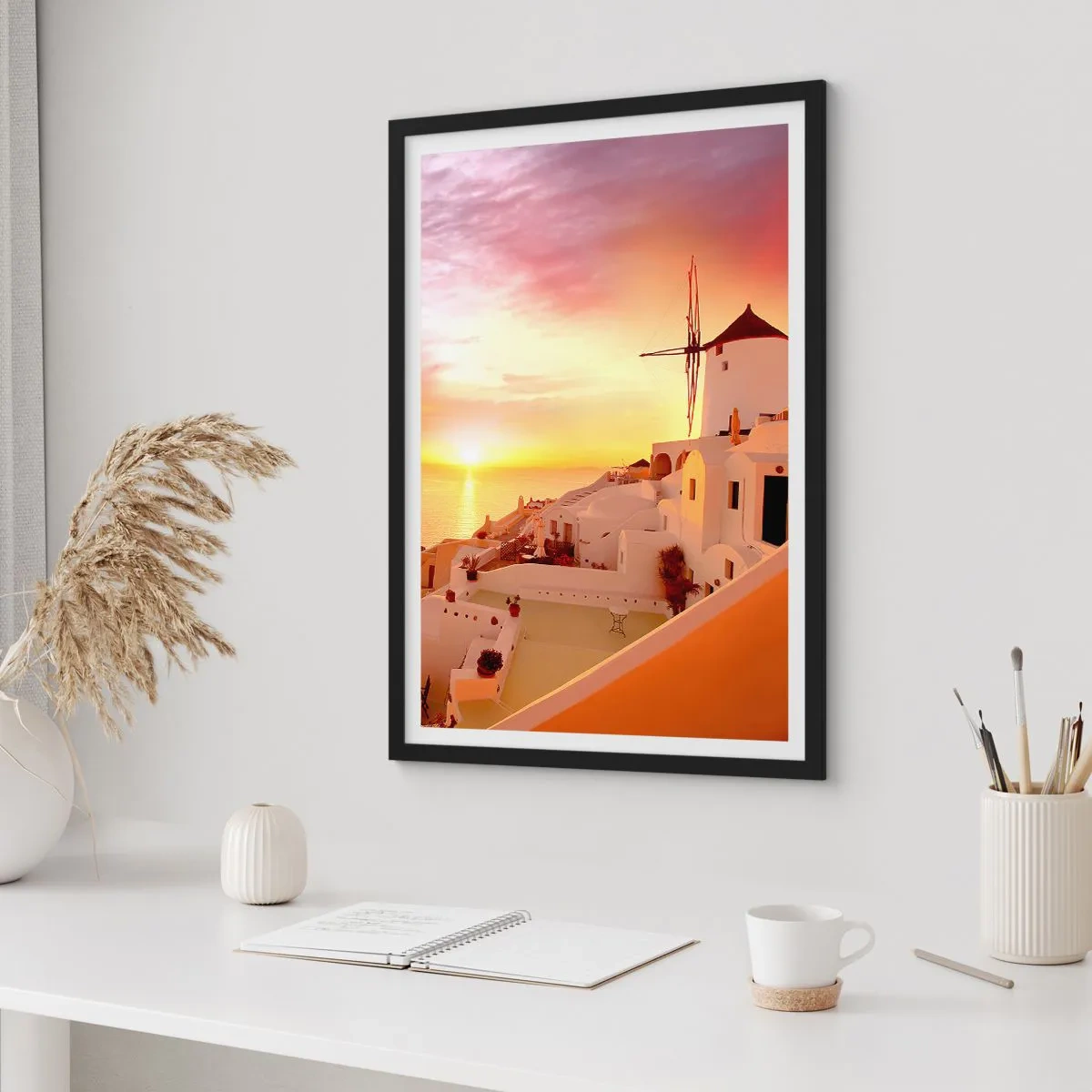 Affiche dans un cadre noir - Poster - Fondre en blanc et or - 40x50 cm