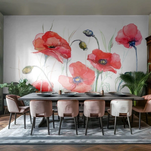 Papier peint sur mesure Premium Sand - Fleurs polonaises - Fleurs, Graines de coquelicot, Nature