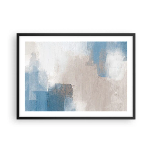Affiche dans un cadre noir - Poster - Formes abstraites dans les tons de bleu et de beige - 70x50cm - Abstraction rose derrière un rideau de bleu - Décoration murale moderne pour le salon et la chambre ARTTOR