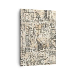 Impression sur toile - Image sur toile - Motifs abstraits et lignes sur fond beige - 70x100cm - Il attend d'être décodé - Décoration murale moderne pour le salon et la chambre ARTTOR