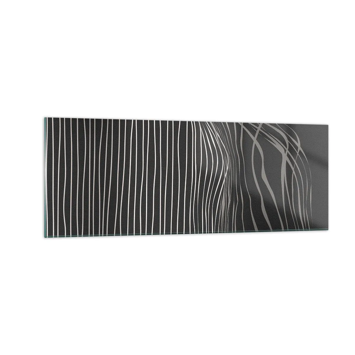 Impression sur verre - Image sur verre - Lignes blanches sur fond gris foncé dans un arrangement abstrait - 140x50cm - Rythme et accent - Décoration murale moderne pour le salon et la chambre ARTTOR