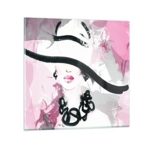 Impression sur verre - Image sur verre - Portrait d'une dame en noir et rose - 60x60 cm