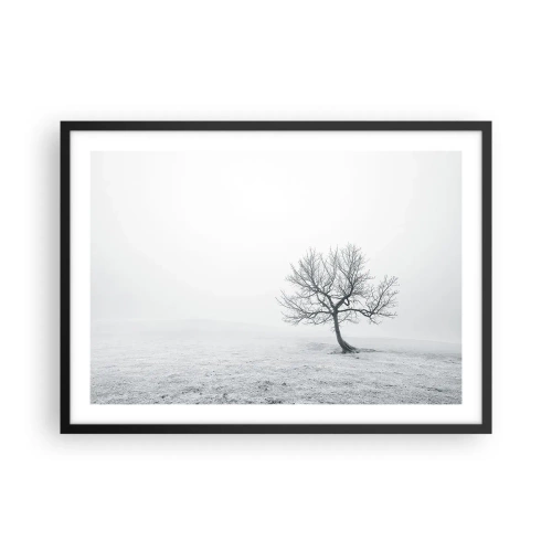 Affiche dans un cadre noir - Poster - Un arbre solitaire dans le brouillard hivernal dans un champ vide - 70x50cm - Contre le néant - Décoration murale moderne pour le salon et la chambre ARTTOR
