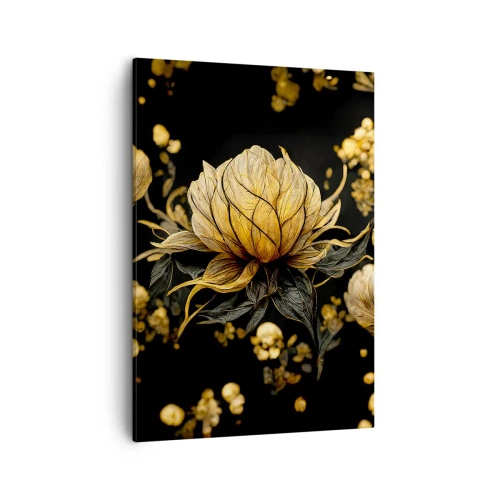 Impression sur toile - Image sur toile - Fleur dorée sur fond sombre - 50x70cm - Fragilité subtile - Décoration murale moderne pour le salon et la chambre ARTTOR
