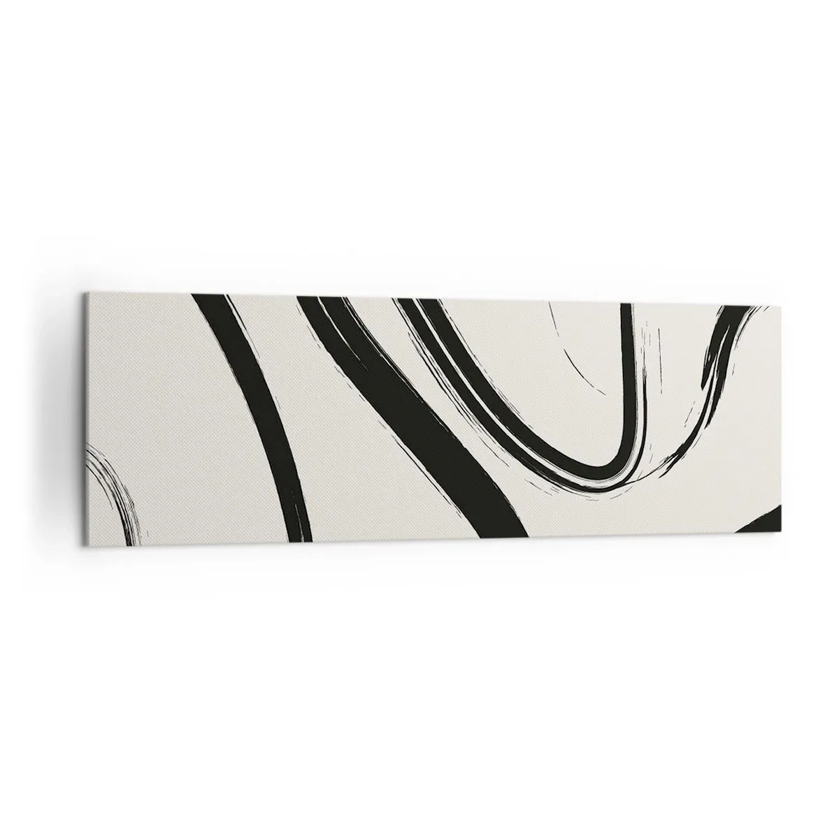 Impression sur toile - Image sur toile - Lignes courbes noires et blanches sur fond clair - 160x50cm - Fantaisie en noir et blanc - Décoration murale moderne pour le salon et la chambre ARTTOR
