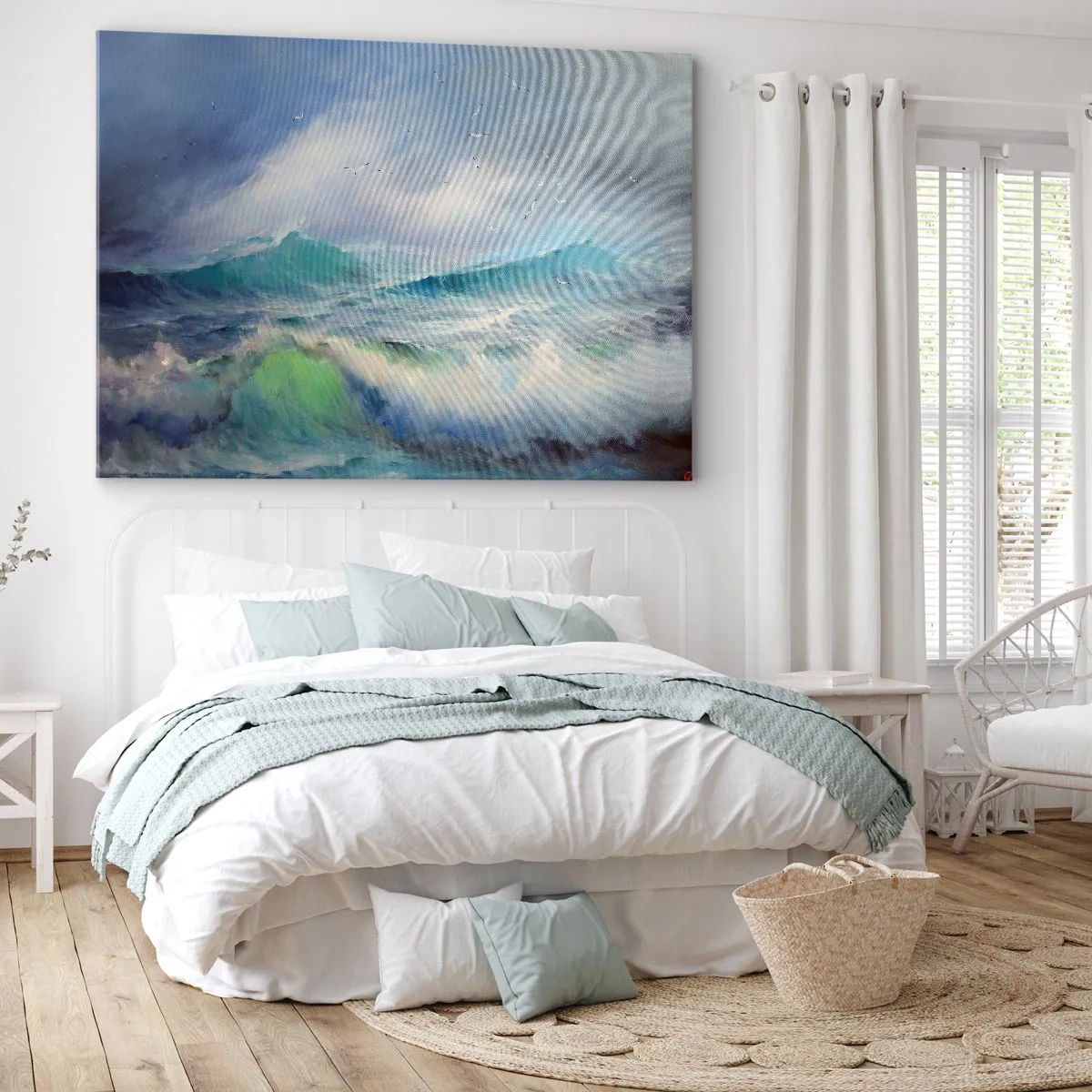 Impression sur toile - Image sur toile - De grosses vagues sur l'océan - 100x70cm - "Le tourbillon hurlait de triomphe..." - Décoration murale moderne pour le salon et la chambre ARTTOR