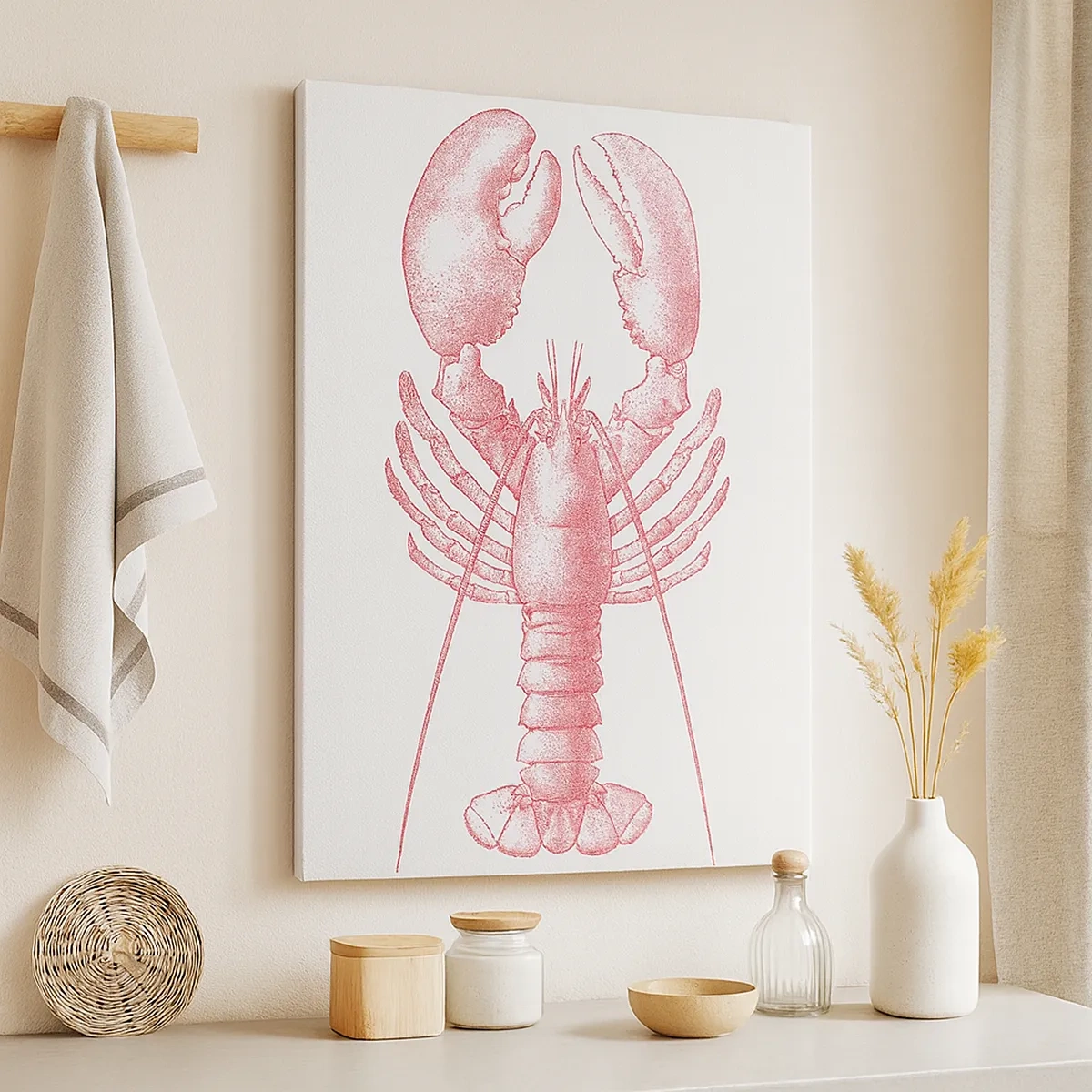 Impression sur toile - Image sur toile - Dessin d'un homard dans une teinte rouge - 50x70cm - Un homard digne d'Homère - Décoration murale moderne pour le salon et la chambre ARTTOR
