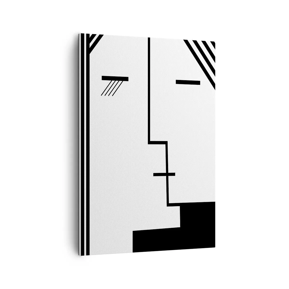 Impression sur toile - Image sur toile - Abstraction géométrique d'un baiser en noir et blanc - 70x100cm - Juste un baiser - Décoration murale moderne pour le salon et la chambre ARTTOR