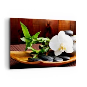 Impression sur toile - Image sur toile - Orchidée blanche avec bambou sur fond de pierre de style zen - 120x80cm - Cédez au contact de la nature - Décoration murale moderne pour le salon et la chambre ARTTOR