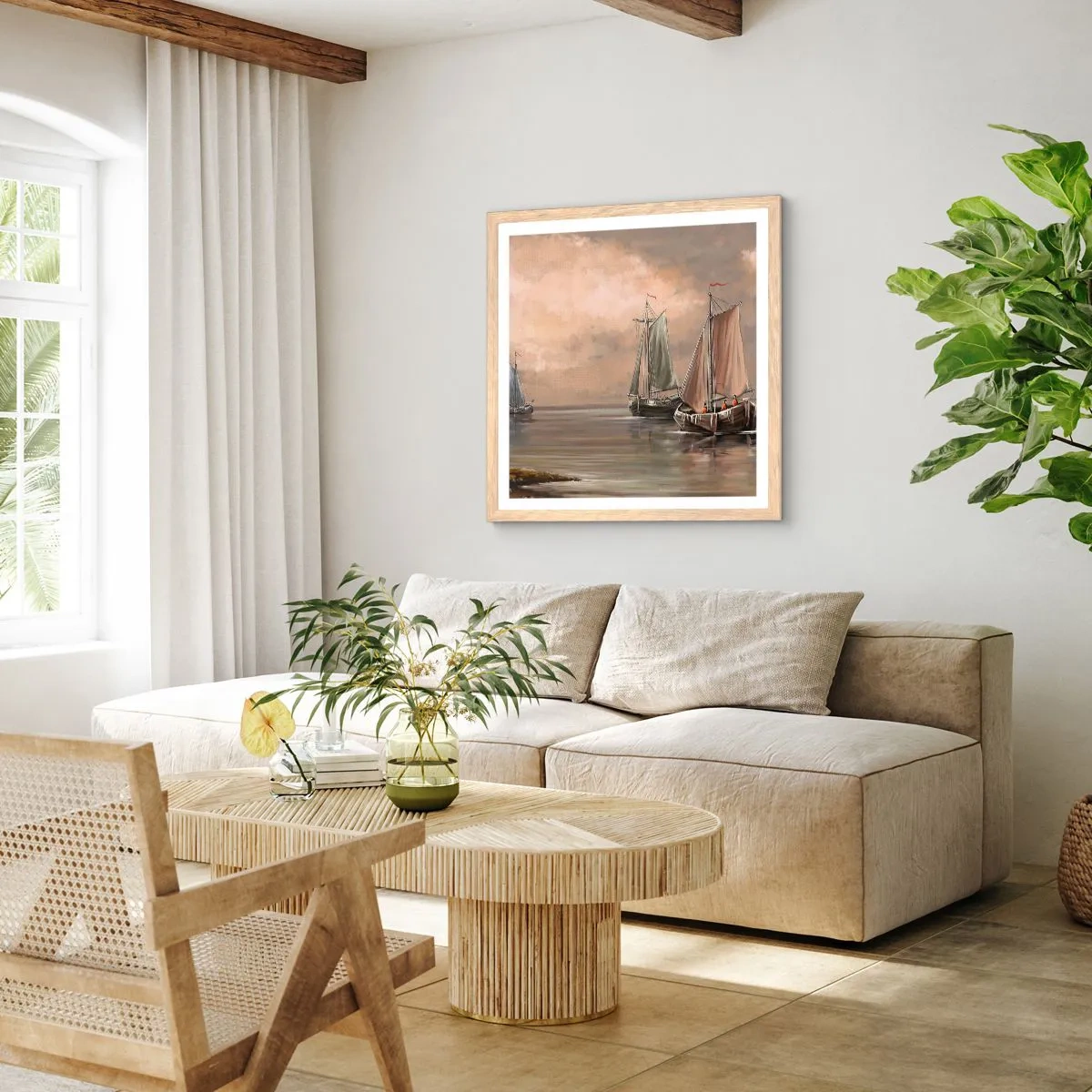 Affiche dans un chêne clair - Poster - Le retour des marins - 50x50 cm