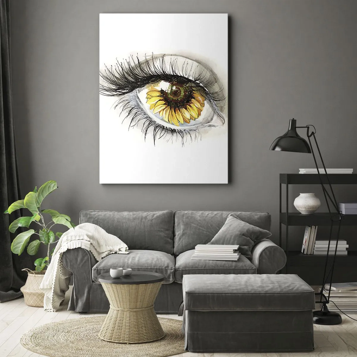 Impression sur toile - Image sur toile - Œil artistique avec un iris en forme de tournesol - 70x100cm - Un look aussi chaud que l'été - Décoration murale moderne pour le salon et la chambre ARTTOR