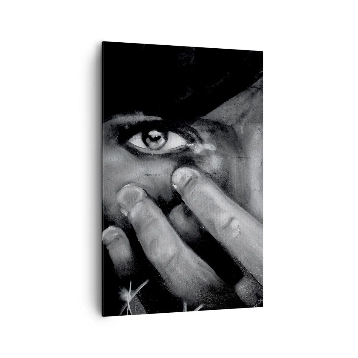 Impression sur toile - Image sur toile - Portrait en noir et blanc d'une femme se couvrant le visage avec ses mains. - 80x120cm - Je ne dirai pas qui a peint - Décoration murale moderne pour le salon et la chambre ARTTOR