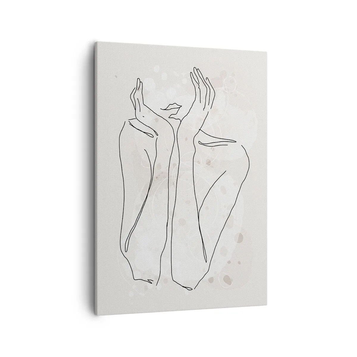 Impression sur toile - Image sur toile - Ligne de contour montrant les mains d'une femme sur un fond clair - 50x70cm - Instant de rêve - Décoration murale moderne pour le salon et la chambre ARTTOR
