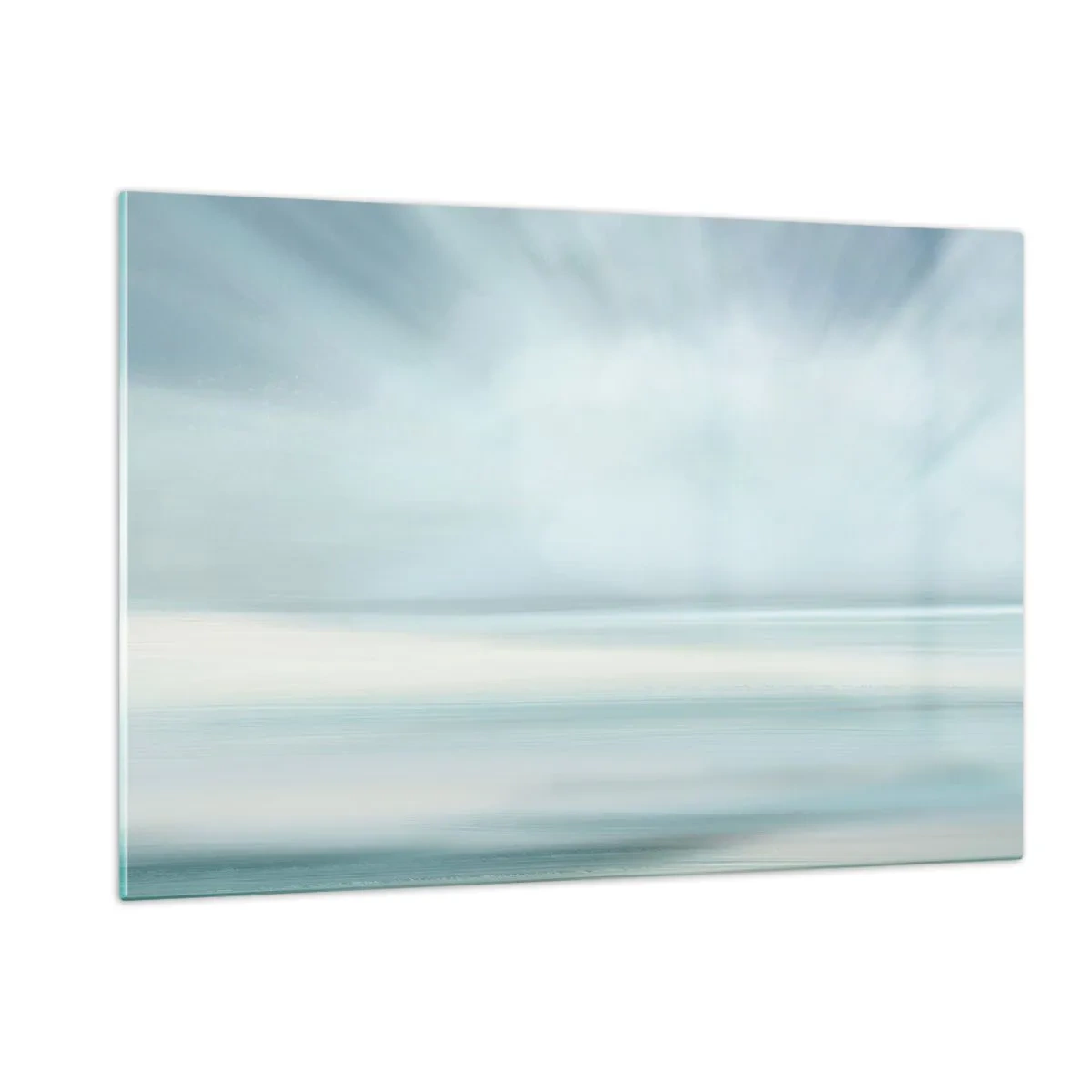 Impression sur verre - Image sur verre - Abstraction floue dans les tons de bleu, blanc et gris - 120x80cm - Paix à l'horizon - Décoration murale moderne pour le salon et la chambre ARTTOR