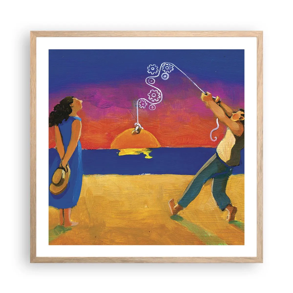 Affiche dans un chêne clair - Poster - Plus qu'une étoile dans le ciel - 60x60 cm