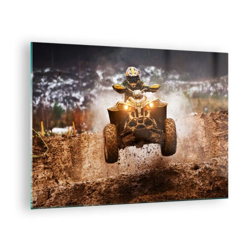 Impression sur verre - Image sur verre - Quad en action sur terrain boueux dans un environnement dynamique - 70x50cm - No risk no fun - Décoration murale moderne pour le salon et la chambre ARTTOR