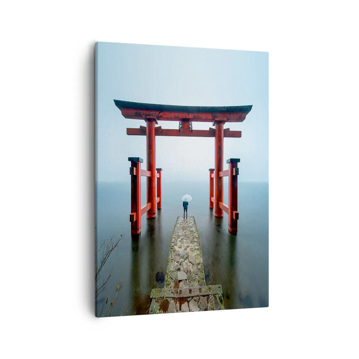 Impression sur toile - Image sur toile - Un portail torii surplombant un lac tranquille au Japon - 50x70cm - Rêverie japonnaise - Décoration murale moderne pour le salon et la chambre ARTTOR