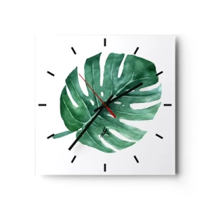 Horloge murale - Pendule murale - Feuille de monstera verte dans un style minimaliste - 30x30cm - Concept vert - Décoration murale moderne pour le salon et la chambre ARTTOR