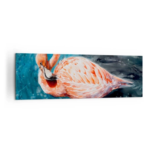 Impression sur toile - Image sur toile - Un flamant rose sur un fond bleu aquarelle - 160x50cm - Décoratif par nature - Décoration murale moderne pour le salon et la chambre ARTTOR