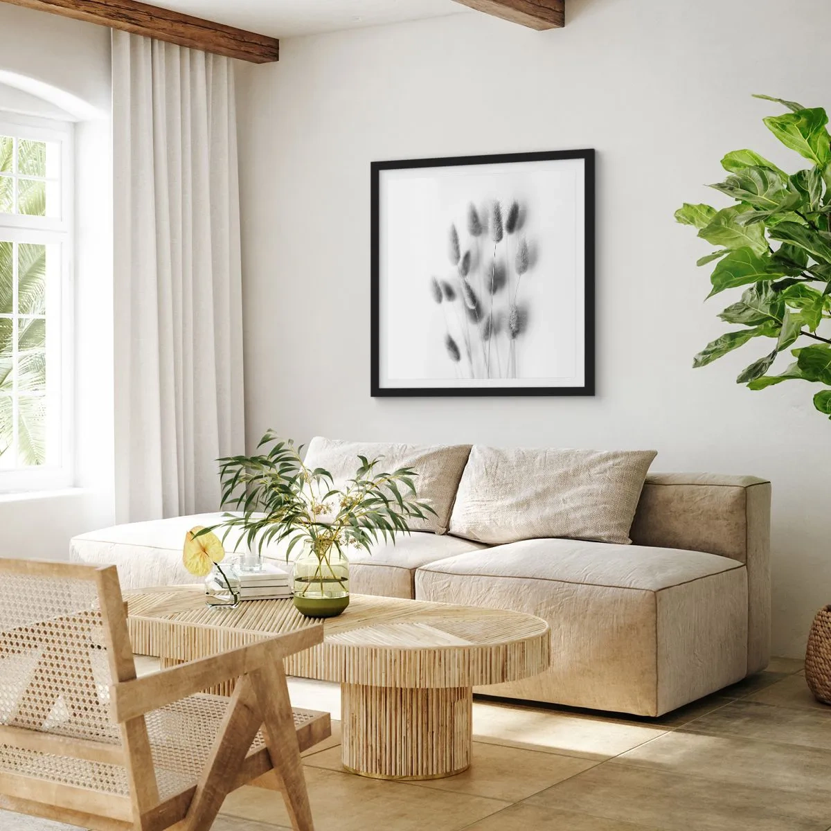 Affiche dans un cadre noir - Poster - Son herbe duveteuse - 50x50 cm