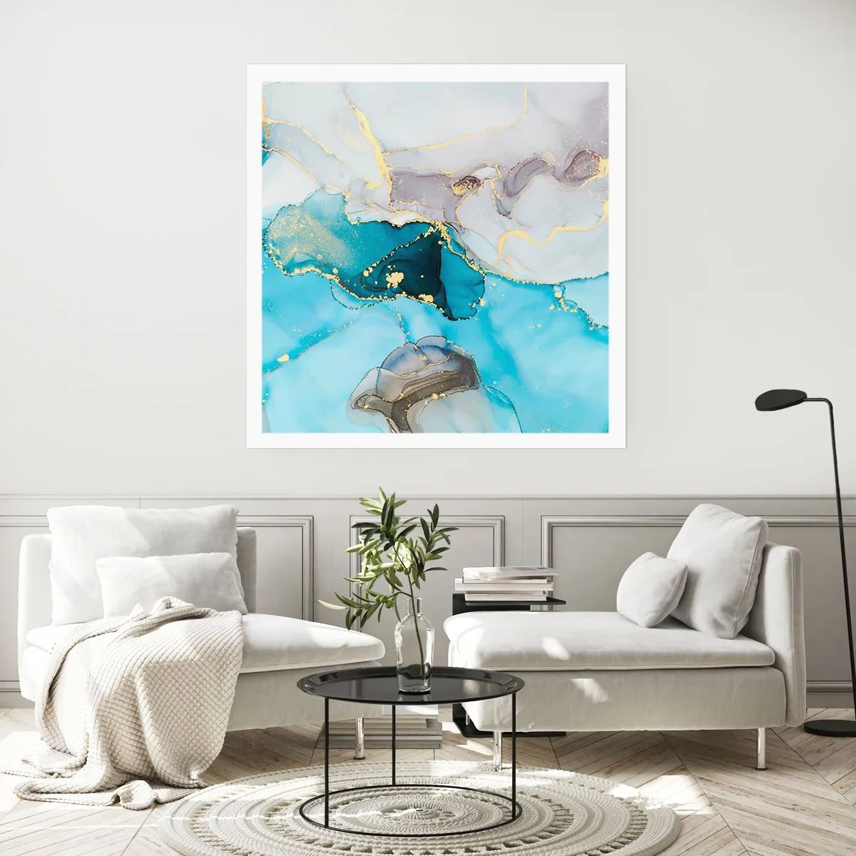 Affiche - Poster - Etude de la rencontre gris et turquoise - 30x30 cm