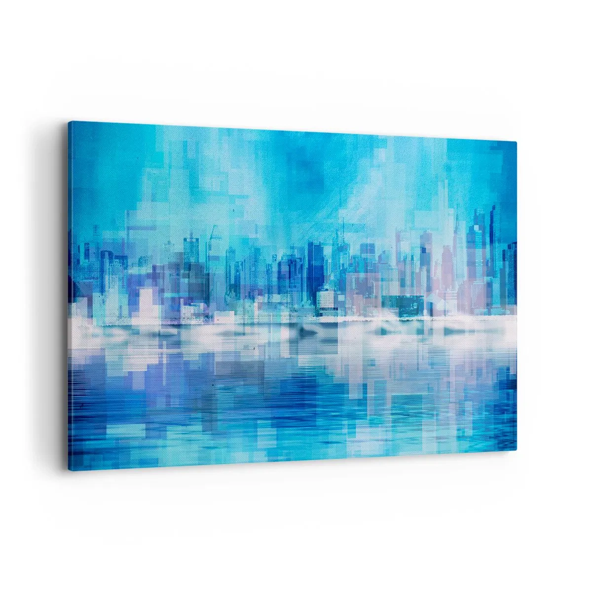 Impression sur toile - Image sur toile - Panorama urbain abstrait dans des tons bleus - 100x70cm - Noyé dans le bleu - Décoration murale moderne pour le salon et la chambre ARTTOR