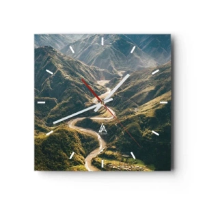 Horloge murale - Pendule murale - Un paysage de montagne avec une route sinueuse parmi des collines verdoyantes - 30x30cm - Directement du coeur des montagnes - Décoration murale moderne pour le salon et la chambre ARTTOR